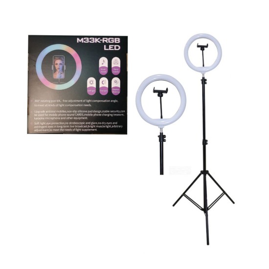 SUPORTE DE RINGLIGHT M33K-RGB COM SUPORTE PARA TELEFONE 33CM PRETO